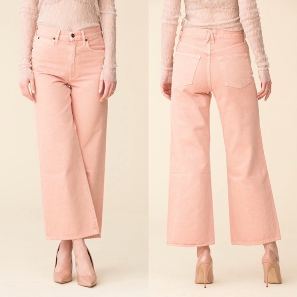 SLVRLAKE Grace Ankle Cropped Dusty Pink Women’s  Flare Wide Leg Jeans Size 24 - Picture 3 of 14